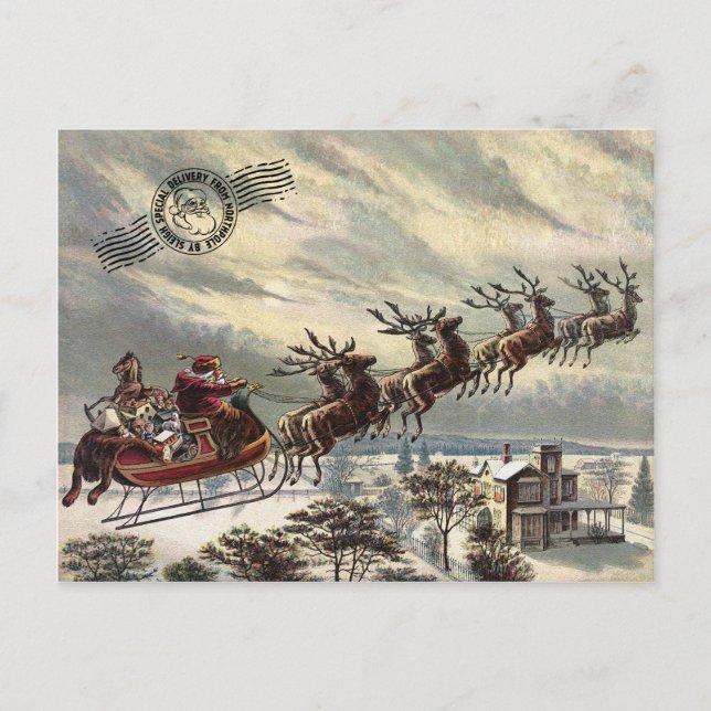 Cartes Pour Fêtes Annuelles Père Noël avec Sleigh (Devant)