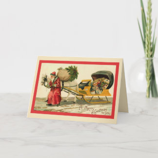 Cartes Pour Fêtes Annuelles Père Noël avec son chariot