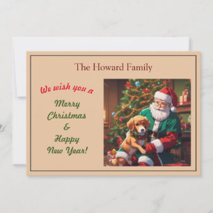 Cartes Pour Fêtes Annuelles Père Noël avec un chiot