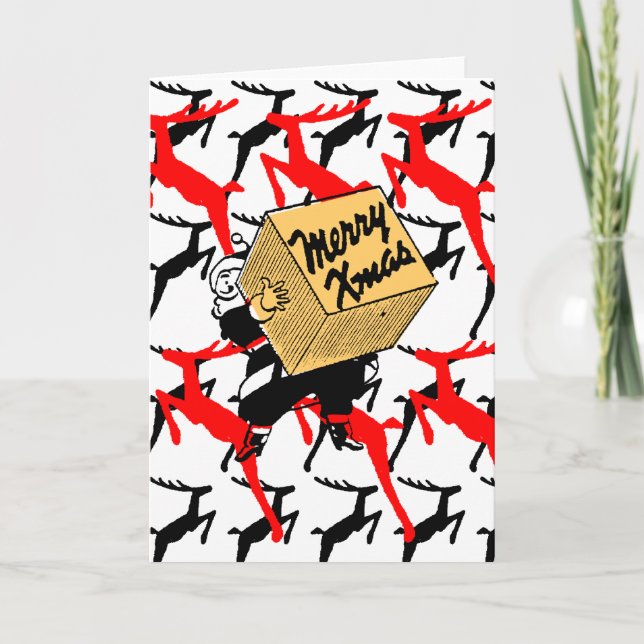 Cartes Pour Fêtes Annuelles Père Noël avec un joyeux paquet de Noël (Devant)