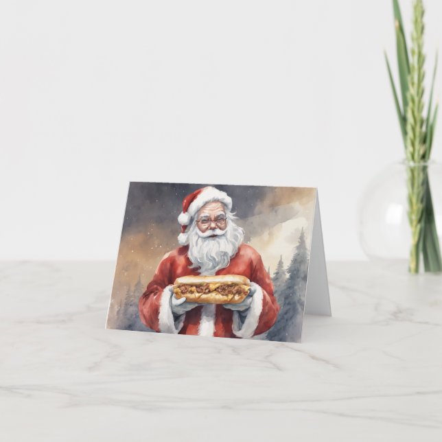 Cartes Pour Fêtes Annuelles Père Noël avec un Noël Philly Cheesestead (Devant)