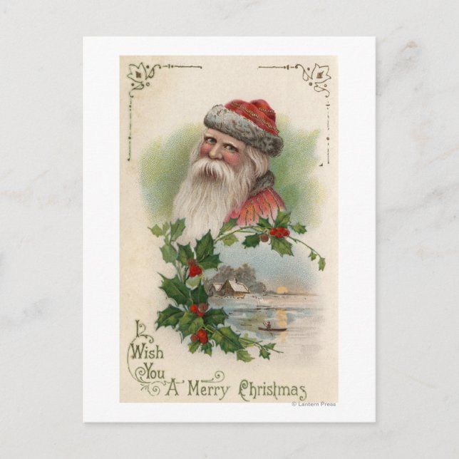 Cartes Pour Fêtes Annuelles Père Noël avec vue sur le lac (Devant)