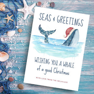 Cartes Pour Fêtes Annuelles Père Noël baleine Noël nautique Mers et salutation