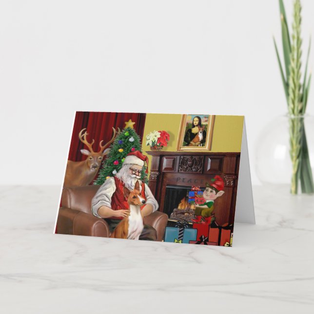Cartes Pour Fêtes Annuelles Père Noël Basenji (Devant)