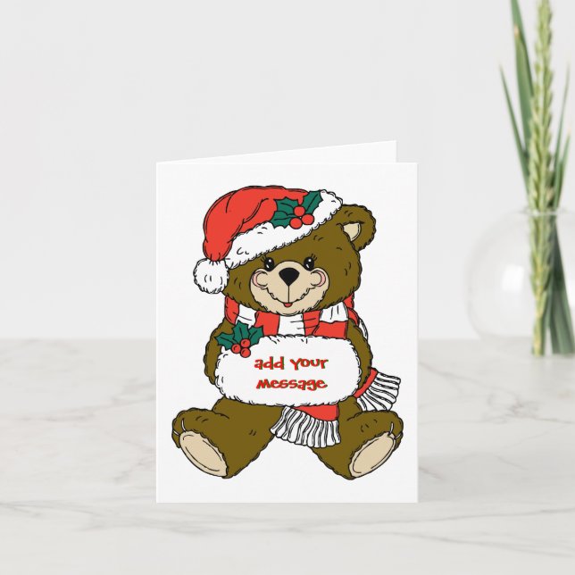 Cartes Pour Fêtes Annuelles Père Noël Bear avec Casquette et Muff (Devant)
