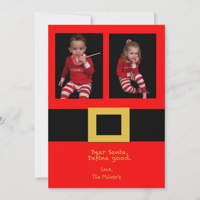 Cartes Pour Fêtes Annuelles père Noël Belt Two Photo Christmas Card (Devant)
