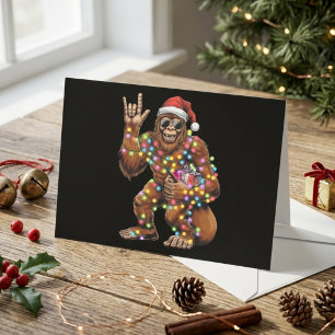 Cartes Pour Fêtes Annuelles Père Noël Bigfoot drôle avec des lumières de Noël