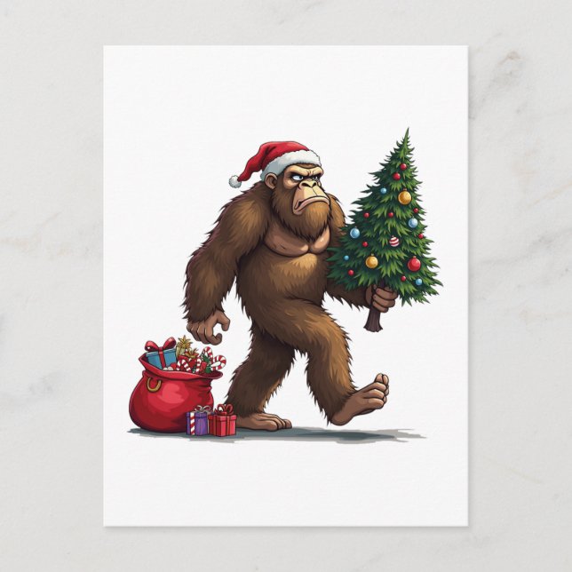 Cartes Pour Fêtes Annuelles Père Noël Bigfoot Noël Arbre Lumières (Devant)
