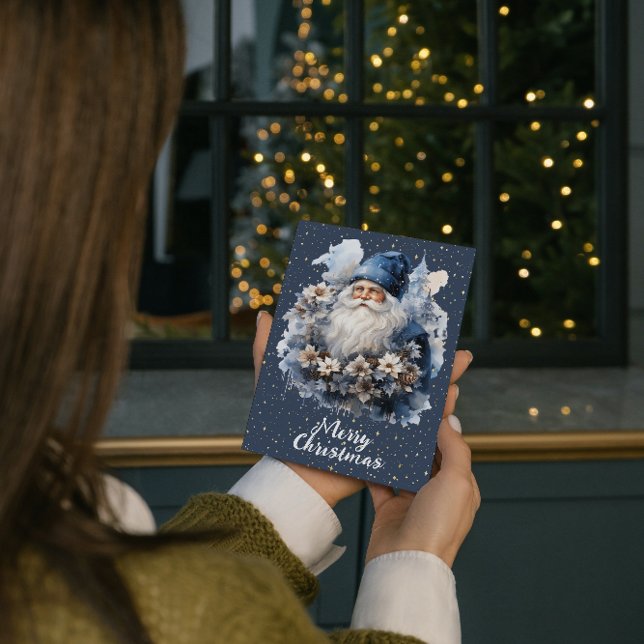 Cartes Pour Fêtes Annuelles Père Noël Bleu Vintage Personnalisable (Créateur téléchargé)