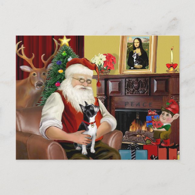 Cartes Pour Fêtes Annuelles Père Noël Boston Terrier (Devant)