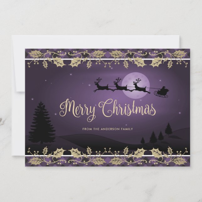 Cartes Pour Fêtes Annuelles Père Noël Botanique Noel de rennes Plaid Violet (Devant)