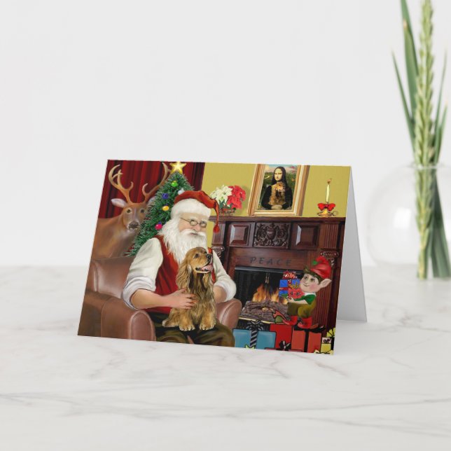 Cartes Pour Fêtes Annuelles Père Noël Brown Cocker Espagnol (Devant)