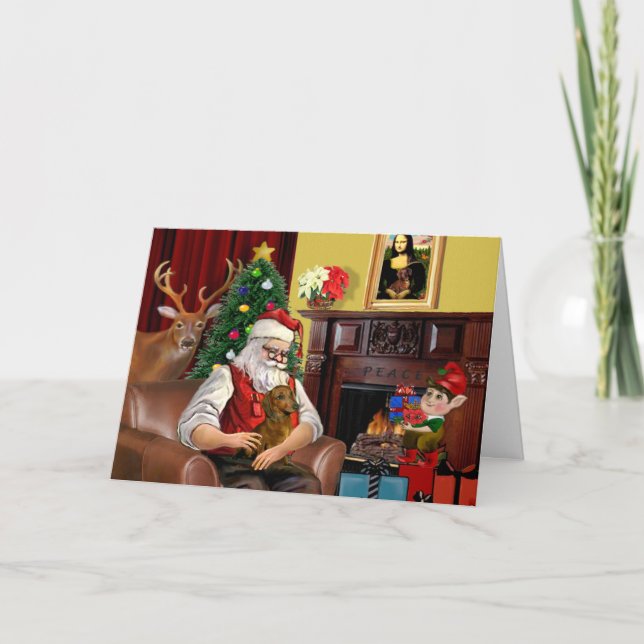Cartes Pour Fêtes Annuelles Père Noël Brown/Red Dachshund (Devant)