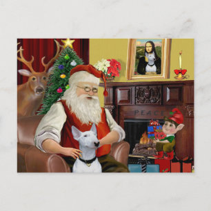 Cartes Pour Fêtes Annuelles Père Noël Bull Terrier (blanc)