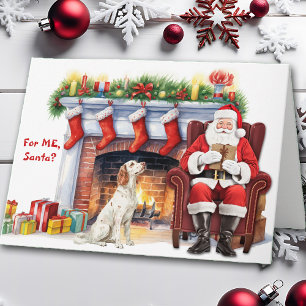 Cartes Pour Fêtes Annuelles Père Noël Cadeau Anglais Setter Chien mignon Noël