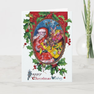 CARTES POUR FÊTES ANNUELLES PÈRE NOËL, CADEAU, TOYS HOLLYBERRY NOËL COURONNE