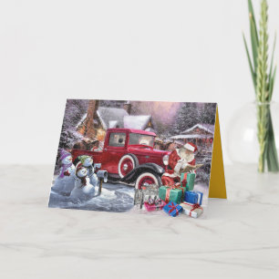 Cartes Pour Fêtes Annuelles père Noël Camion Vintage