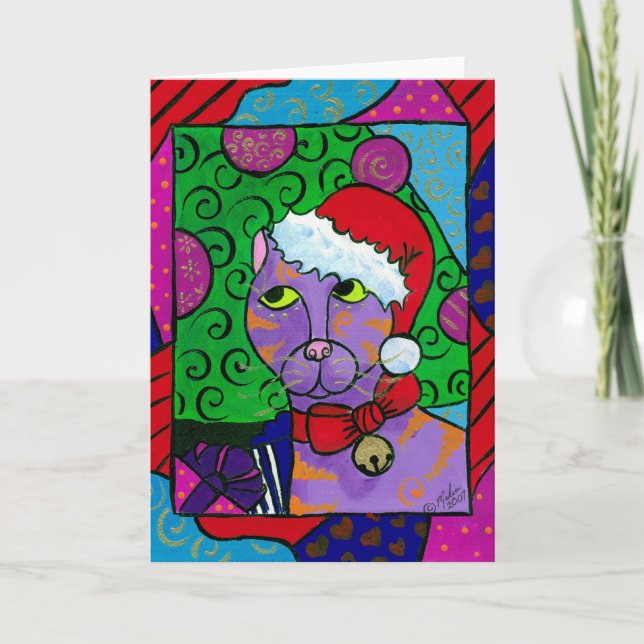 Cartes Pour Fêtes Annuelles Père Noël Cat (Devant)