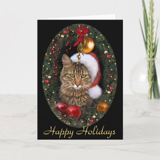 Cartes Pour Fêtes Annuelles Père Noël Cat (Devant)