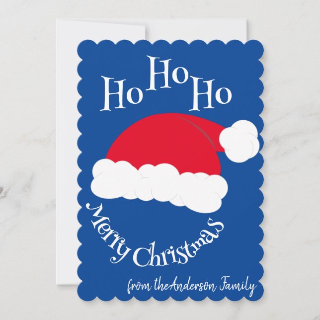 Cartes Pour Fêtes Annuelles Père Noël Chapeau Ho Ho Ho Joyeux Noël Bleu Blanc (Devant)