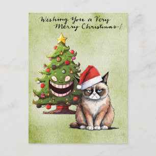 Cartes Pour Fêtes Annuelles Père Noël Chat avec arbre de Noël pour Amoureux de