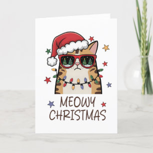 Cartes Pour Fêtes Annuelles Père Noël Chat Drôle “Joyeux Noël Miaou” Plié