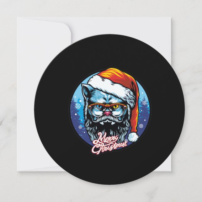Cartes Pour Fêtes Annuelles Père Noël chat souhaite Joyeux Noël (Devant)