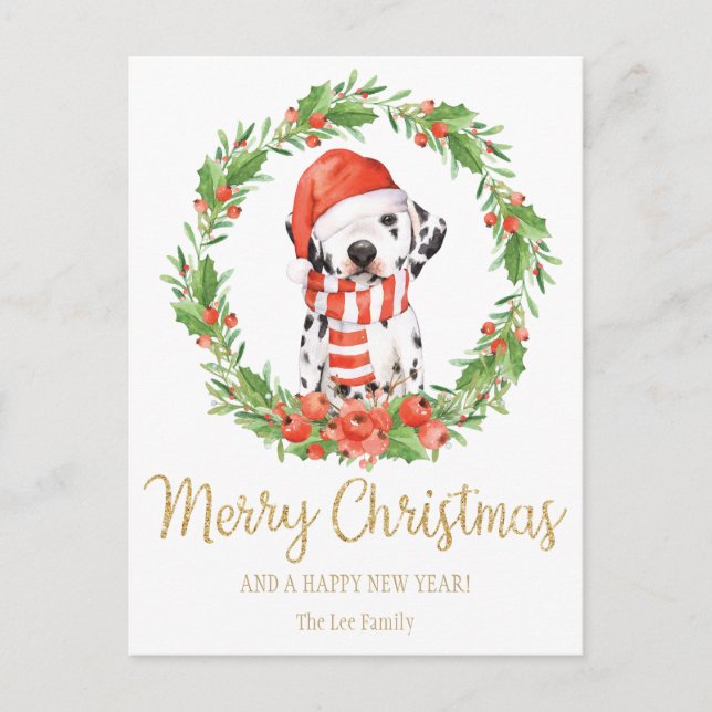 Cartes Pour Fêtes Annuelles Père Noël Chien dalmate Joyeux voeux de Noël (Devant)