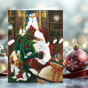 Cartes Pour Fêtes Annuelles Père Noël Christmas Dragon Imaginaire