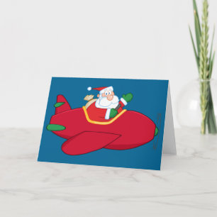 Cartes Pour Fêtes Annuelles Père Noël-Claus-Vol-Un-avion-et-Ondulation