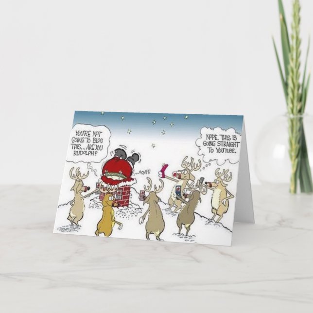 Cartes Pour Fêtes Annuelles Père Noël coincée à Chimney Reindeer Blogging Noël (Devant)