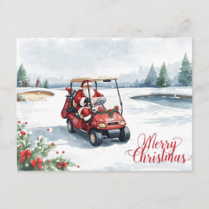 Cartes Pour Fêtes Annuelles Père Noël conduisant un chariot de golf sur un par