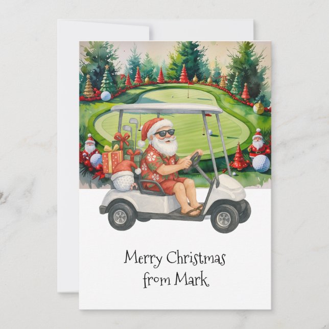 Cartes Pour Fêtes Annuelles Père Noël conduisant une voiturette de golf Vacanc (Devant)