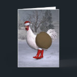 Cartes Pour Fêtes Annuelles Père Noël coq blanc<br><div class="desc">le père noël a reçu une poule mignonne comme aide cette année - joyeusement en marchant avec des bottes rouges et casquette à travers la neige en hiver</div>