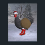 Cartes Pour Fêtes Annuelles Père Noël coq noir<br><div class="desc">le père noël a reçu une poule mignonne comme aide cette année - joyeusement dashing avec des bottes rouges et casquette à travers la neige en hiver</div>