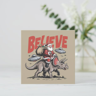 Cartes Pour Fêtes Annuelles Père Noël Croire Dinosaure Noël Triceratops
