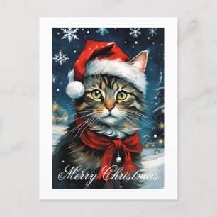 Cartes Pour Fêtes Annuelles Père Noël Cute Chat Snowy Noël hiver