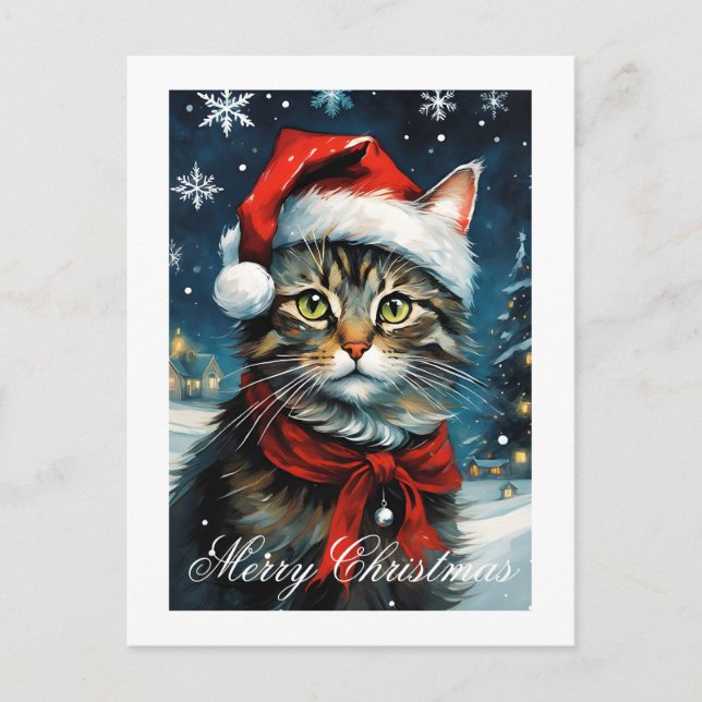 Cartes Pour Fêtes Annuelles Père Noël Cute Chat Snowy Noël hiver (Devant)
