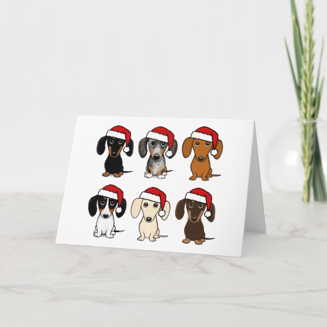 Cartes Pour Fêtes Annuelles Père Noël Dachshunds mignon Chiens Wiener Noël (Devant)