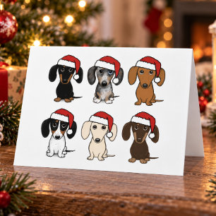 Cartes Pour Fêtes Annuelles Père Noël Dachshunds Mignons Chiens Saucisses Noël