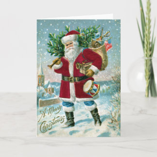 Cartes Pour Fêtes Annuelles Père Noël dans le tambour et l'arbre à neige