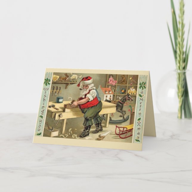 Cartes Pour Fêtes Annuelles Père Noël dans son atelier (Devant)