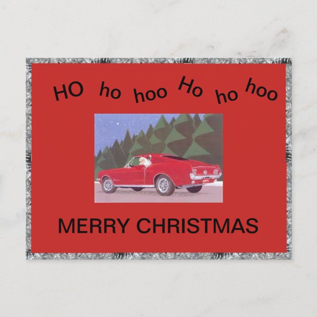 Cartes Pour Fêtes Annuelles Père Noël dans un Mustang (Devant)