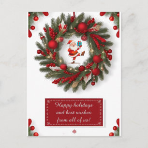 Cartes Pour Fêtes Annuelles Père Noël dans une couronne de Noël Verdure festiv