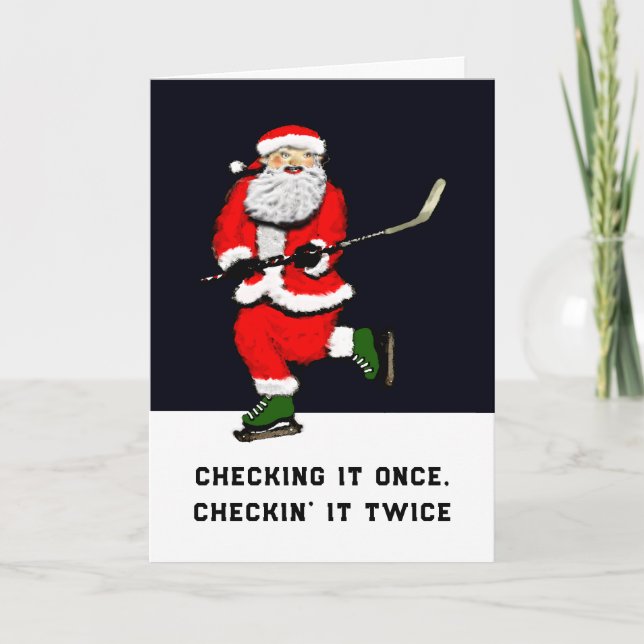 Cartes Pour Fêtes Annuelles Père Noël de hockey (Devant)