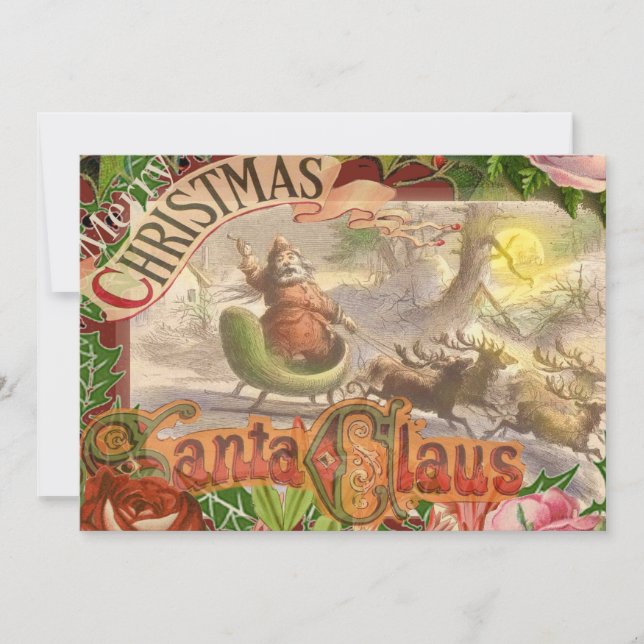 Cartes Pour Fêtes Annuelles Père Noël de Noël ancien Traîneau volant (Devant)