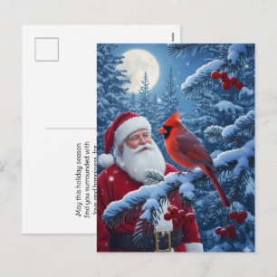 Cartes Pour Fêtes Annuelles Père Noël de Noël avec un cardinal dans un arbre e