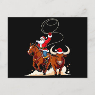 Cartes Pour Fêtes Annuelles Père Noël de Noël Cowboy Lasso Taureau Montant Rod