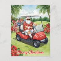 Père Noël de Noël de golf conduisant une voiturett