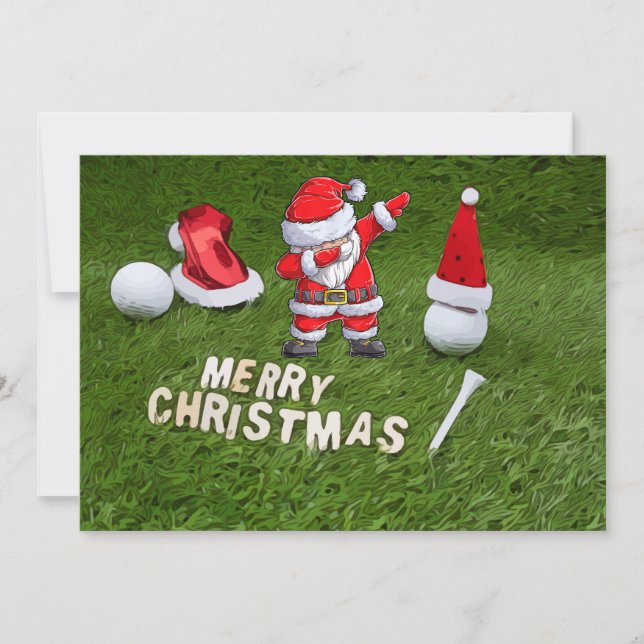 Cartes Pour Fêtes Annuelles Père Noël de Noël de golf et balle de golf  (Devant)